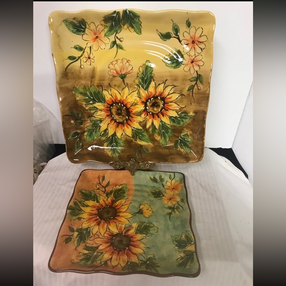 Maxcera Square Plates  Decoratives Mustard Panflower Porcelain Ceramics 2 pc